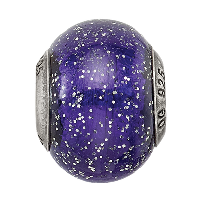 Sterling Silver Reflections Dark Blue w/Silver Glitter Italian Murano Bead