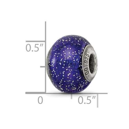 Sterling Silver Reflections Dark Blue w/Silver Glitter Italian Murano Bead