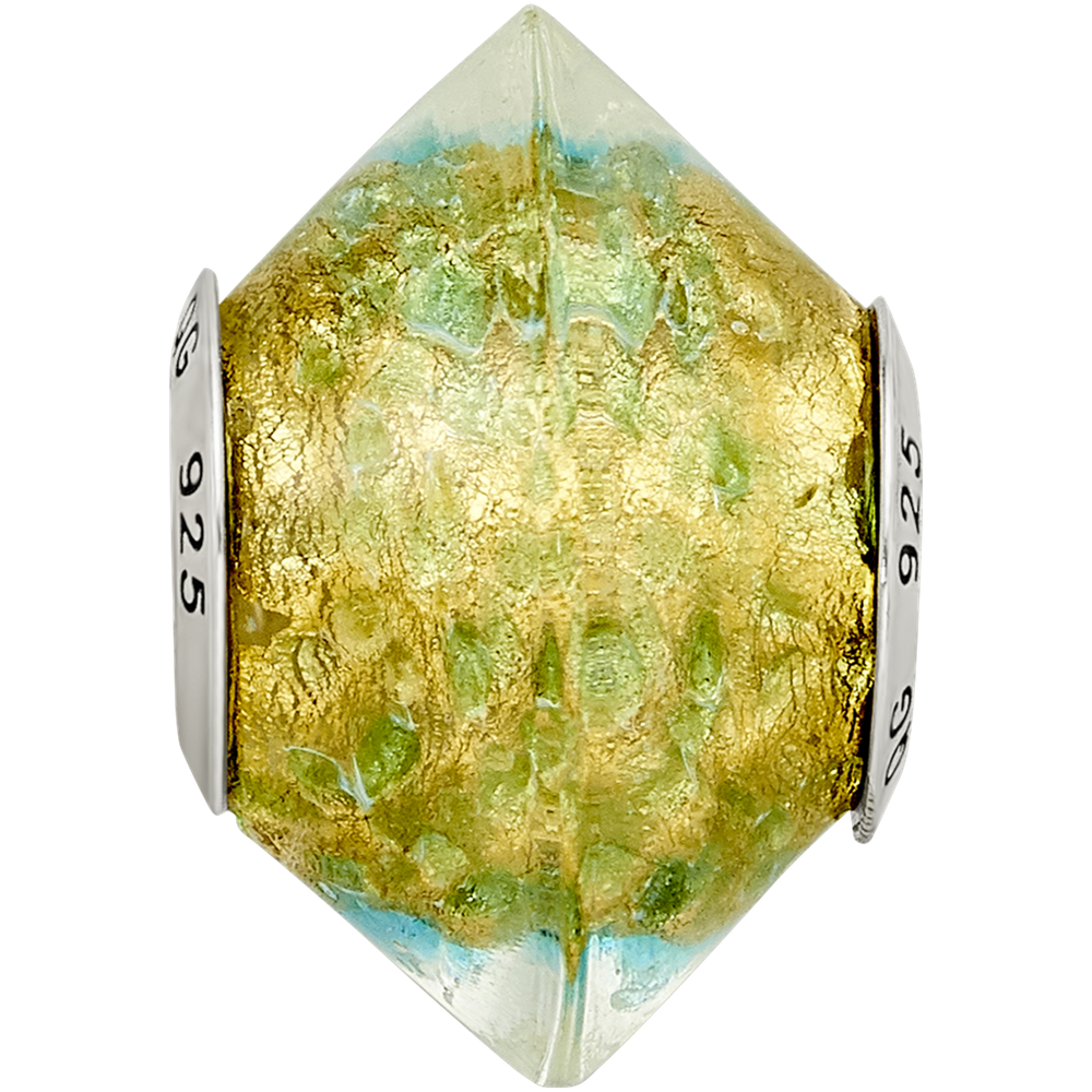 Sterling Silver Reflections Yellow/Teal Italian Murano Glass Bead
