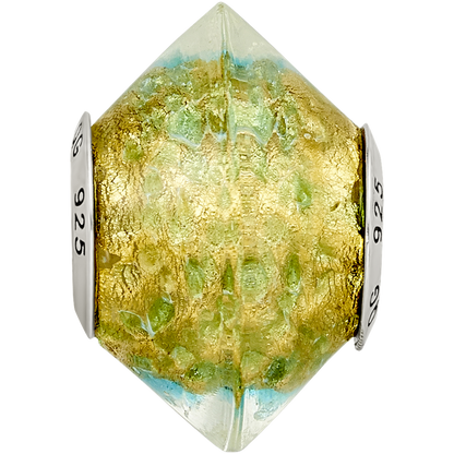Sterling Silver Reflections Yellow/Teal Italian Murano Glass Bead