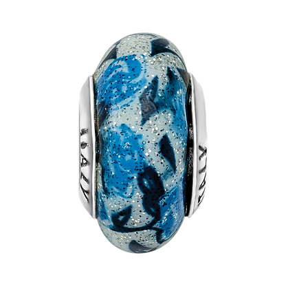 Sterling Silver Reflections Blue Rose Glitter Overlay Glass Bead