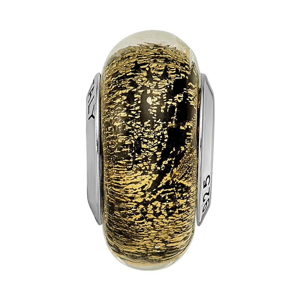Sterling Silver Reflections Black/Gold Italian Murano Glass Bead
