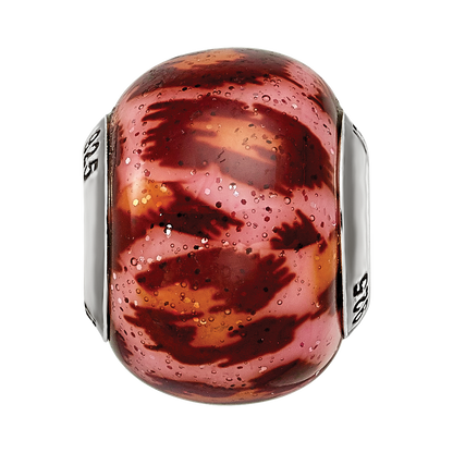 Sterling Silver Reflections Pink & Brown w/Glitter Overlay Glass Bead