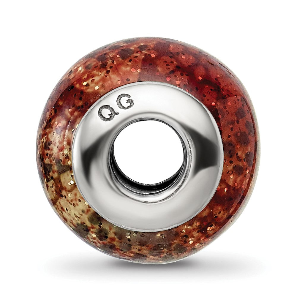 Sterling Silver Reflections Lt Brown Python Glitter Overlay Glass Bead