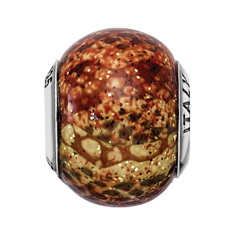 Sterling Silver Reflections Lt Brown Python Glitter Overlay Glass Bead