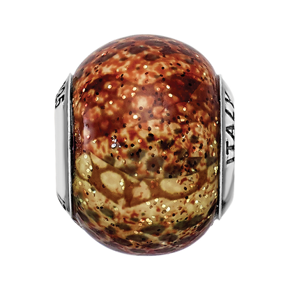 Sterling Silver Reflections Lt Brown Python Glitter Overlay Glass Bead