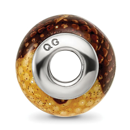 Sterling Silver Reflections Brown/Yellow Glitter Overlay Glass Bead