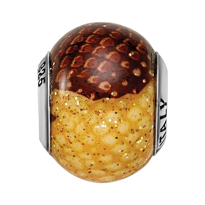 Sterling Silver Reflections Brown/Yellow Glitter Overlay Glass Bead