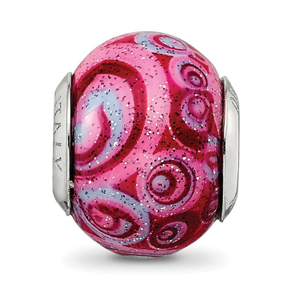 Sterling Silver Reflections Pink & Purple Swirls Overlay Glass Bead