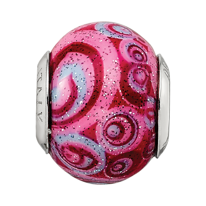 Sterling Silver Reflections Pink & Purple Swirls Overlay Glass Bead