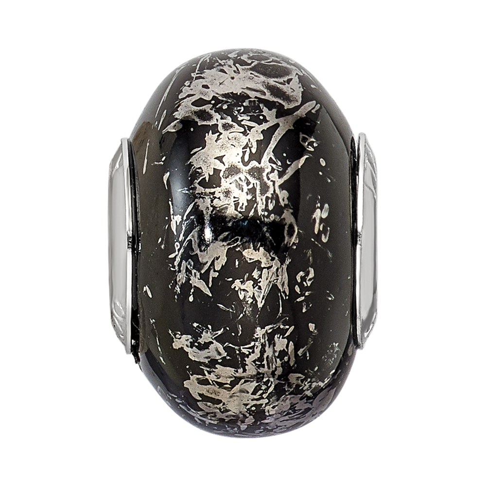 Sterling Silver Reflections Black w/Platinum Foil Ceramic Bead