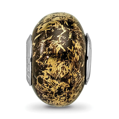 Sterling Silver Reflections Black w/Gold Foil Ceramic Bead