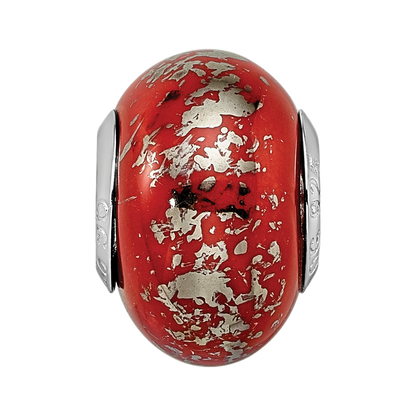 Sterling Silver Reflections Red w/Platinum Foil Ceramic Bead