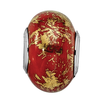 Sterling Silver Reflections Red w/Gold Foil Ceramic Bead
