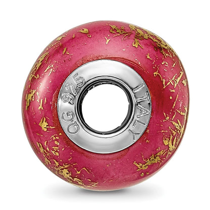 Sterling Silver Reflections Dark Pink w/Gold Foil Ceramic Bead