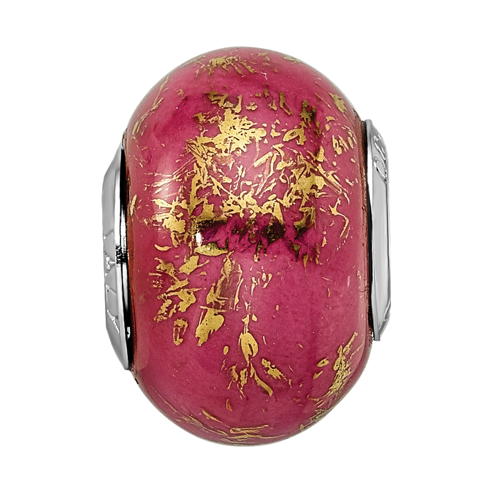 Sterling Silver Reflections Dark Pink w/Gold Foil Ceramic Bead