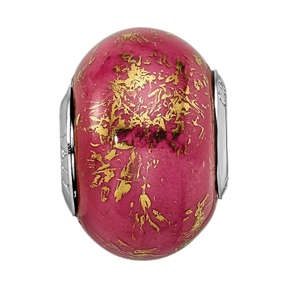 Sterling Silver Reflections Dark Pink w/Gold Foil Ceramic Bead