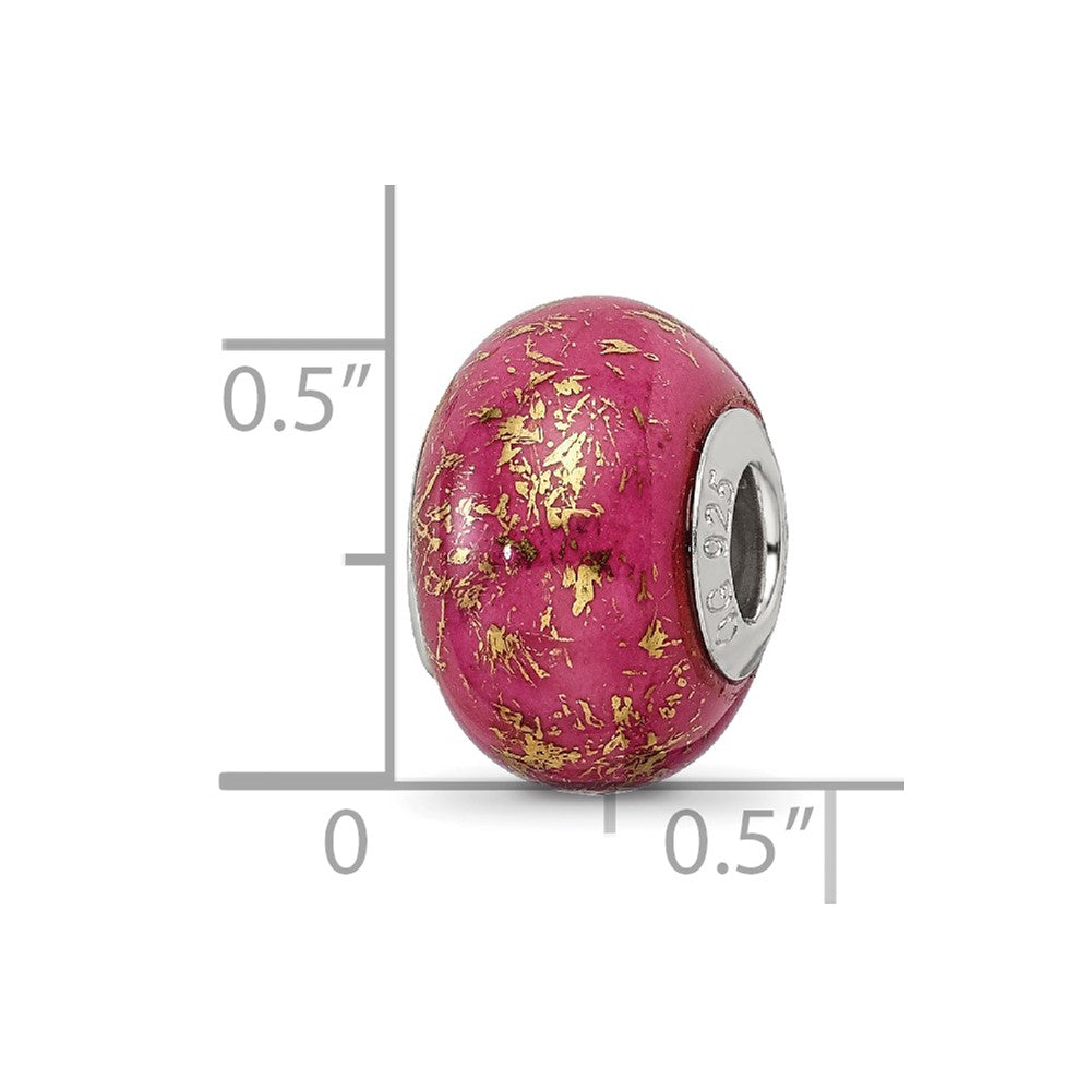 Sterling Silver Reflections Dark Pink w/Gold Foil Ceramic Bead