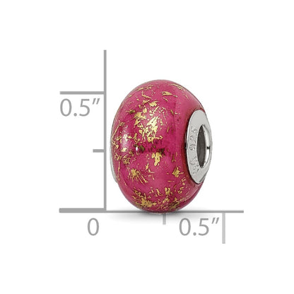 Sterling Silver Reflections Dark Pink w/Gold Foil Ceramic Bead