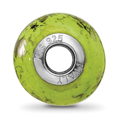 Sterling Silver Reflections Green w/Platinum Foil Ceramic Bead