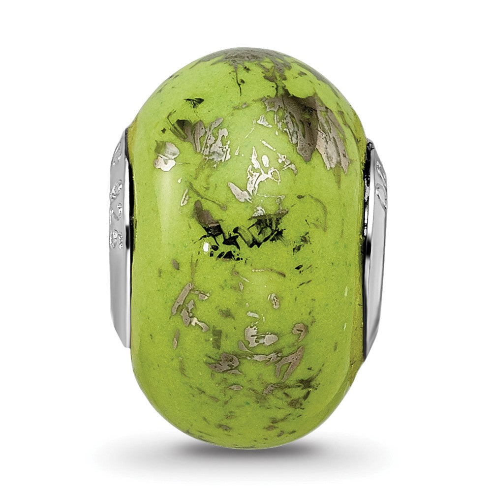 Sterling Silver Reflections Green w/Platinum Foil Ceramic Bead