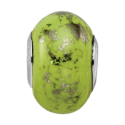 Sterling Silver Reflections Green w/Platinum Foil Ceramic Bead
