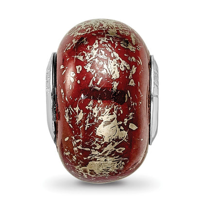 Sterling Silver Reflections Dark Red w/Platinum Foil Ceramic Bead