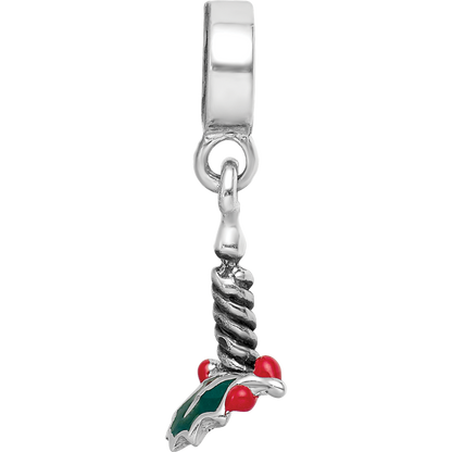 Sterling Silver Reflections Candle with Holly Leaf Dangle Bead