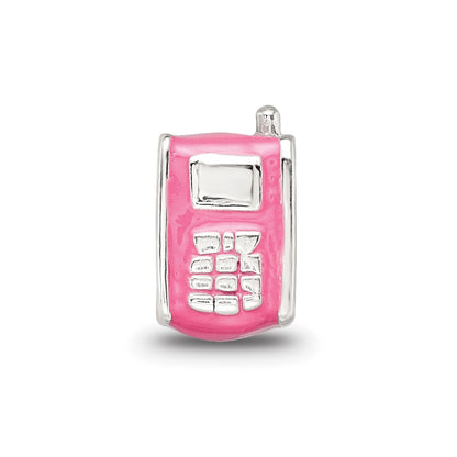 Sterling Silver Reflections Kids Enameled Pink Cell Phone Bead