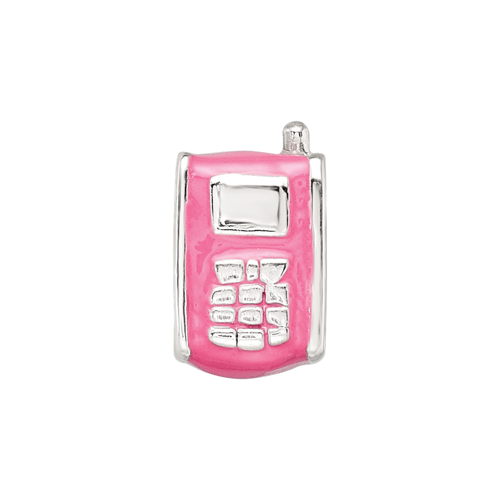 Sterling Silver Reflections Kids Enameled Pink Cell Phone Bead