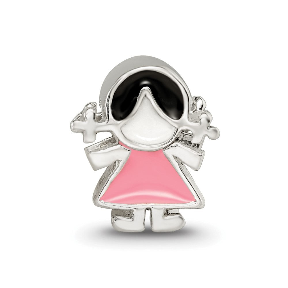 Sterling Silver Reflections Enameled Pink Dress Girl Bead