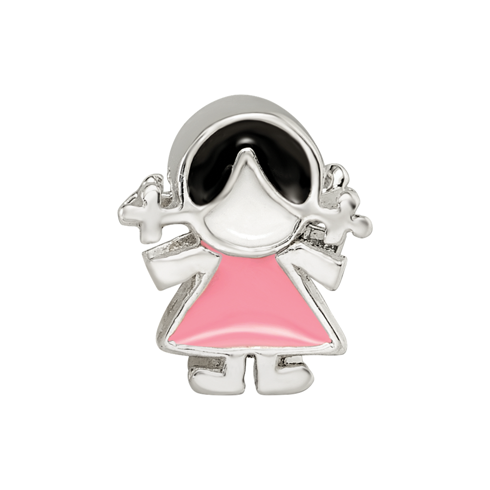 Sterling Silver Reflections Enameled Pink Dress Girl Bead
