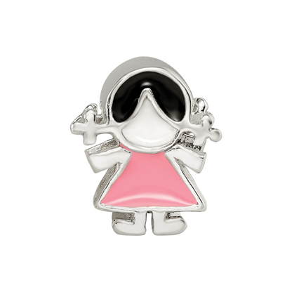 Sterling Silver Reflections Enameled Pink Dress Girl Bead