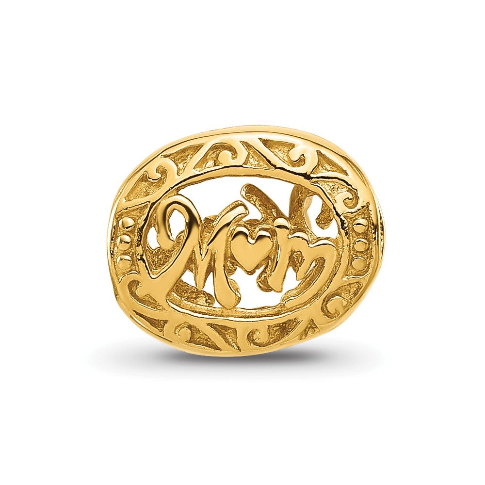 Sterling Silver Reflections Gold-plated Floral Mom Oval Bead