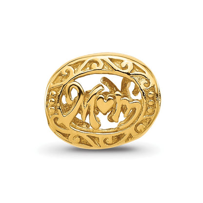 Sterling Silver Reflections Gold-plated Floral Mom Oval Bead