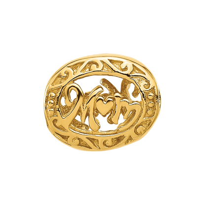 Sterling Silver Reflections Gold-plated Floral Mom Oval Bead