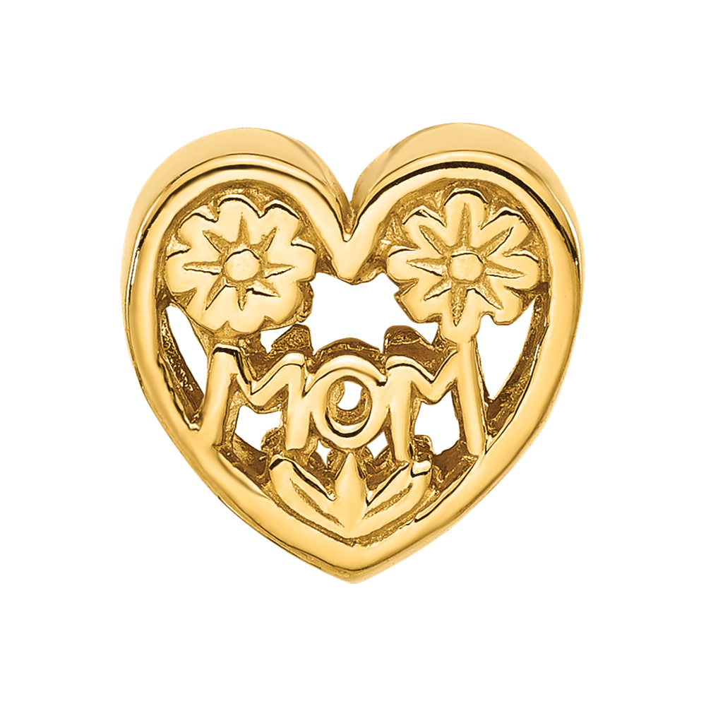 Sterling Silver Reflections Gold-plated Floral Mom Heart Bead
