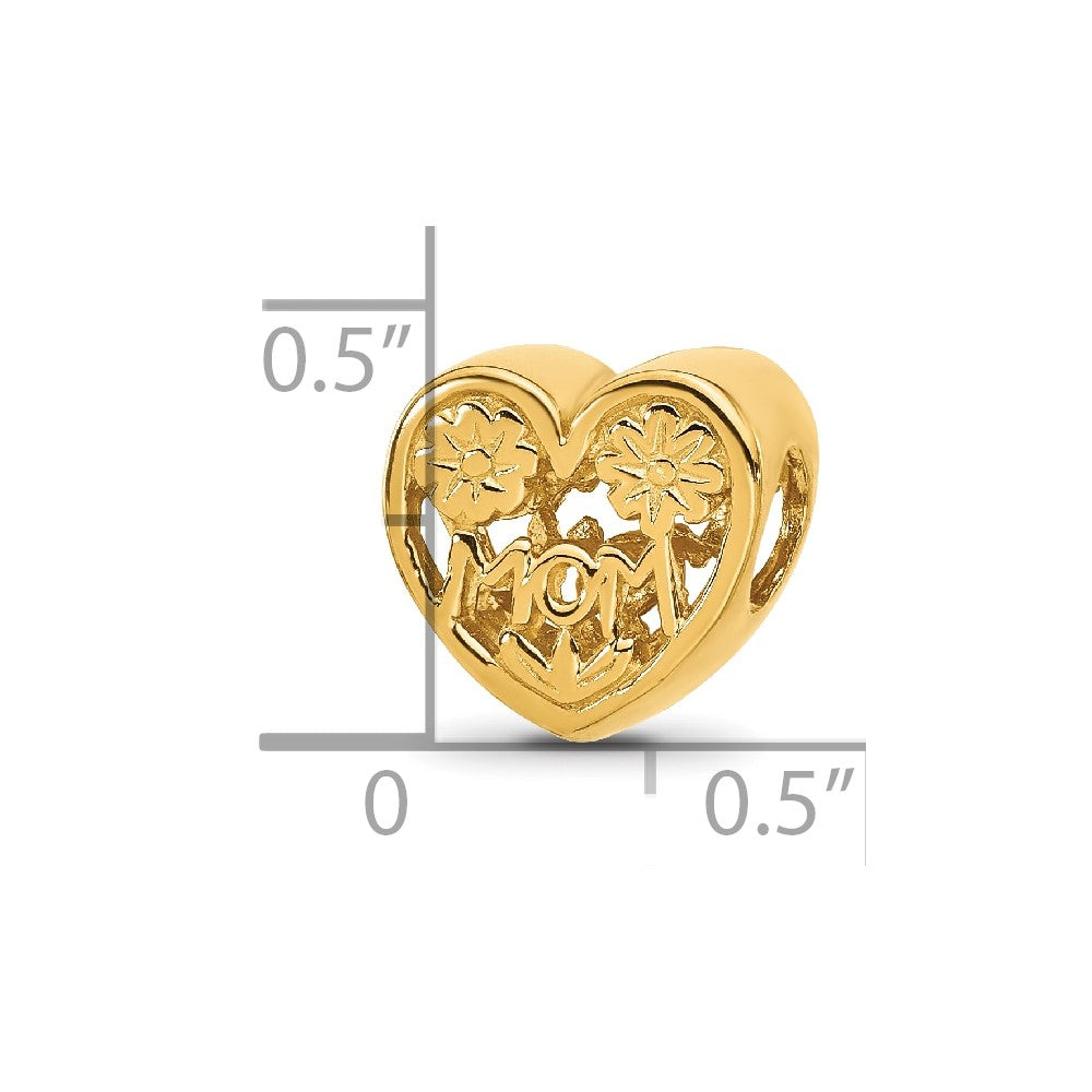 Sterling Silver Reflections Gold-plated Floral Mom Heart Bead