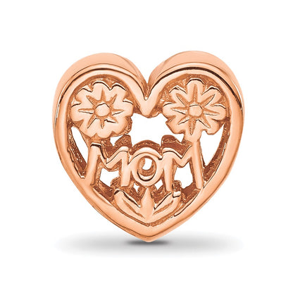 Sterling Silver Reflections Rose Gold-plated Floral Mom Heart Bead