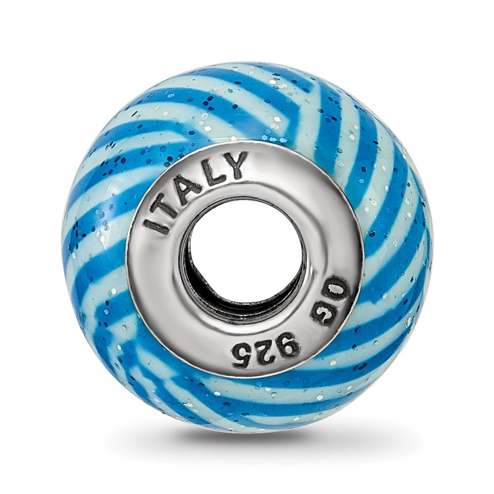 Sterling Silver Reflections Italian Blue Stripes w/Glitter Glass Bead