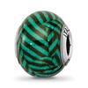 Sterling Silver Reflections Italian Teal Stripes w/Glitter Glass Bead