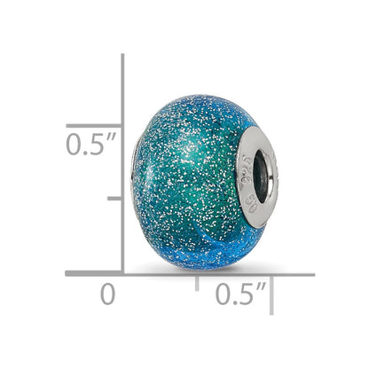 Sterling Silver Reflections Italian Blue & Teal w/Silver Glitter Glass Bead