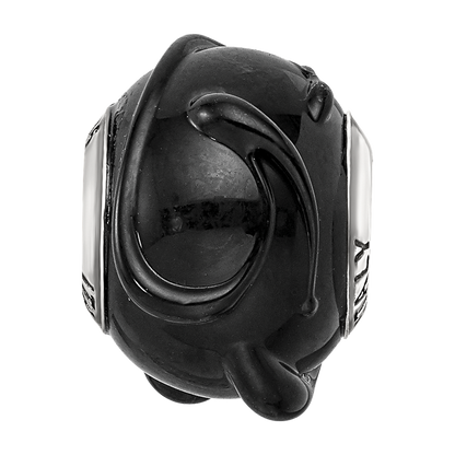 Sterling Silver Reflections Italian Black w/Textured Lines Glass Bead
