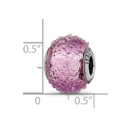 Sterling Silver Reflections Italian Light Purple Textured Glass Bead