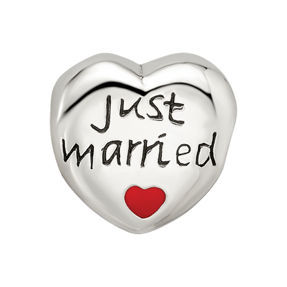 Sterling Silver Reflections Enameled Just Married Heart Bead