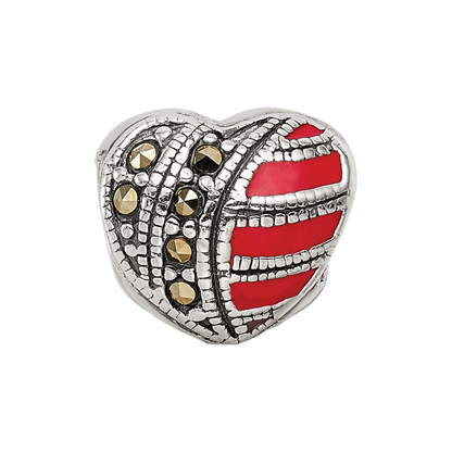 Sterling Silver Reflections Marcasite & Enameled Heart Bead