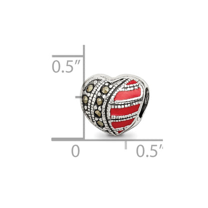 Sterling Silver Reflections Marcasite & Enameled Heart Bead