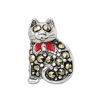 Sterling Silver Reflections Marcasite & Enameled Cat Bead