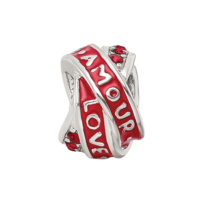 Sterling Silver Reflections Love/Amour Red Preciosa Crystal Bead