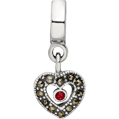 Sterling Silver Reflections Marcasite Heart Dangle Bead